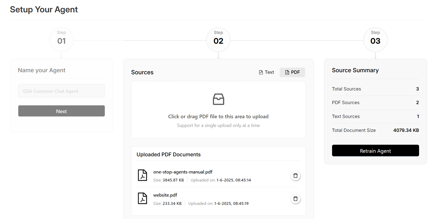 Screenshot of One Stop Agents AI Platform v0.9