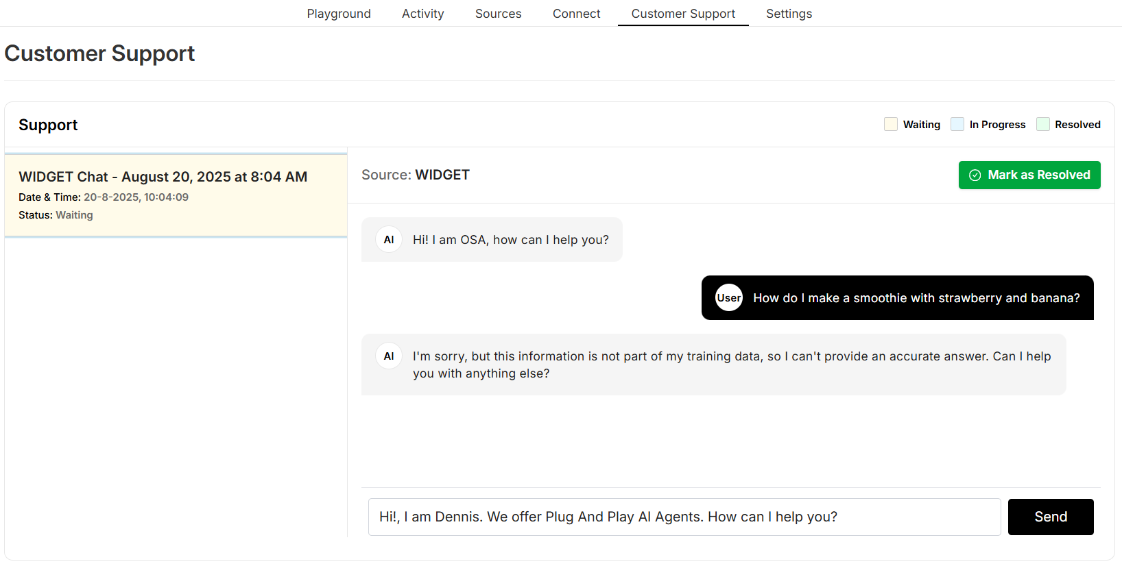 Customer support interface for handling human handoffs